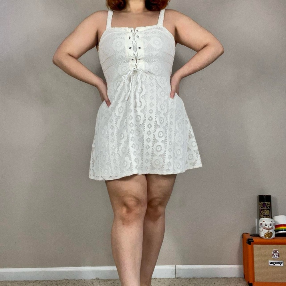 Elegant White Lace-Up Dress